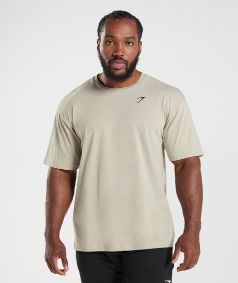 Men's Gymshark Essential Oversized T-Shirts Beige | CA ND083A